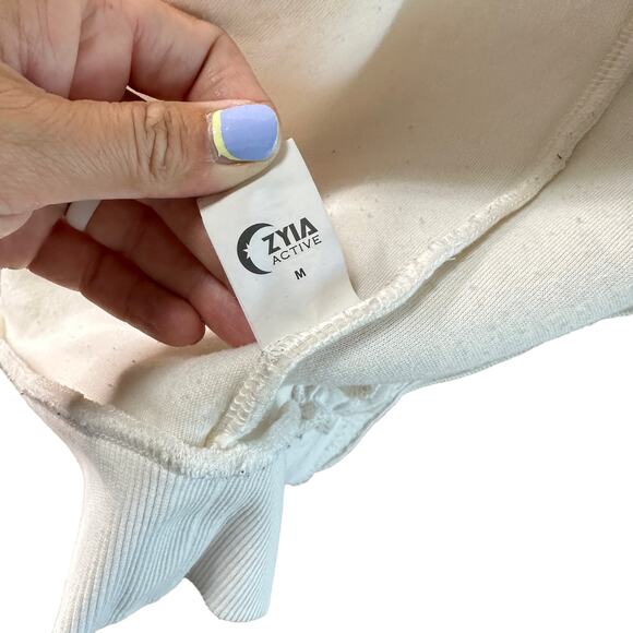 ZYIA  ACTIVE Womens M White Sherpa Collarless Full Zip Flying V Bomber Jacket - Picture 8 of 11